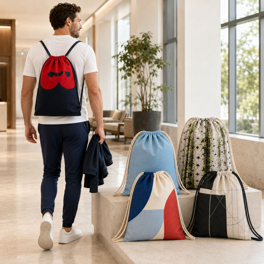 PRODUCT | Upcycled Fabric Banner Drawstring Bag